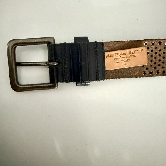 Amsterdam Heritage Navy Blue Metal Studded Italian Leather Belt Sz 95 (34”-39”) - Picture 8 of 8
